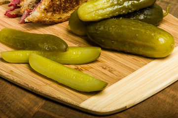 Reuben sandwich with dill pickles