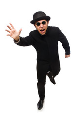 Man wearing black coat isolated on white