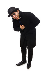 Man wearing black coat isolated on white