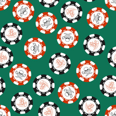 Seamless texture with stylized poker chips.