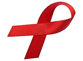 Red AIDS awareness ribbon isolated on white background