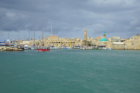 View from the sea side on the walls of the old Acre port fortress 