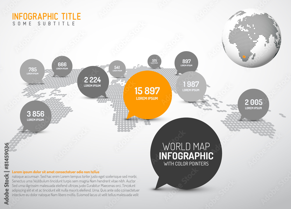 Poster world map with pointer marks