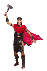 Gladiator with hammer isolated on white