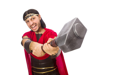 Gladiator with hammer isolated on white