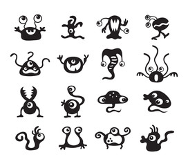 set of monsters bacteria monochrome