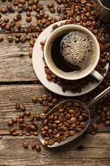 cup of coffee and coffee beans