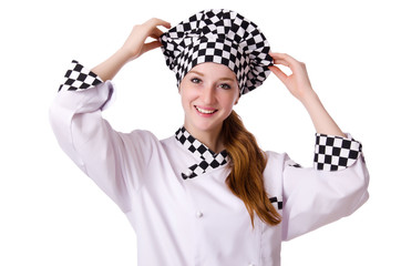 Female chef isolated on white