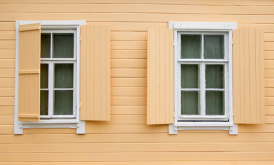 Windows and Shutters of Old Log House