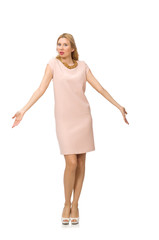 Naklejka premium Beautiful lady in pink dress isolated on white