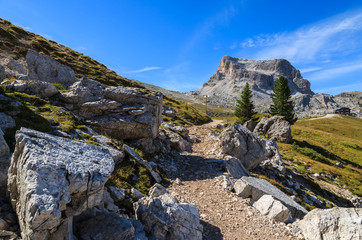 Rocks in Cinque Torri National Park in Dolomites Mountains