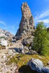 Rocks in Cinque Torri National Park in Dolomites Mountains