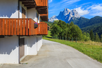 House in Pian village in Dolomites Mountains, Italy