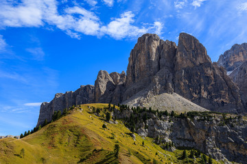 Fototapeta premium View of Dolomites Mountains at Passo Gardena, Italy