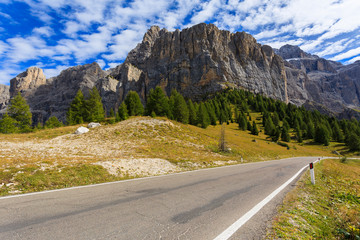 Scenic road near Passo Gardena in Dolomites Mountains, Italy