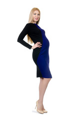 Fototapeta premium Pretty pregnant woman in black dress isolated on white