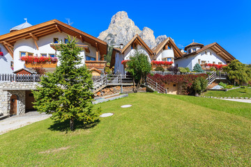Alpine houses in La Villa village, Dolomites Mountains, Italy