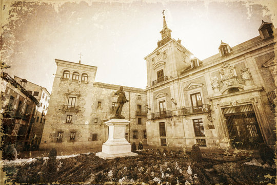 antik texturiertes Bild vom Plaza de la Villa in Madrid