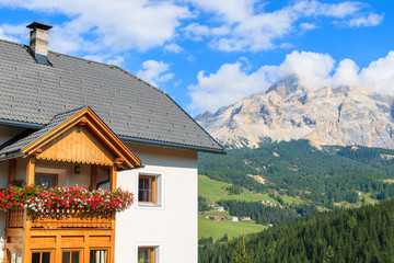 Alpine house in La Villa village in Dolomites Mountains, italy