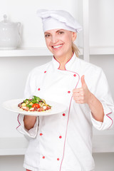 Chef-cook presenting meals