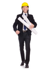 Young construction architect isolated on the white