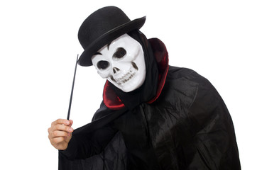 Man in horror costume with mask isolated on white