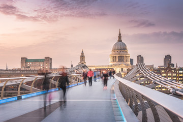 The Millennium Bridge to the St Paul's Cathedral in Twilight - Powered by Adobe