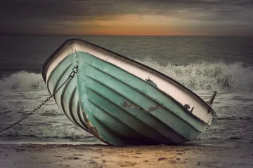 Crédence de cuisine en verre imprimé Orage Vintage boat in stormy weather