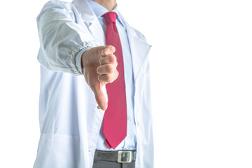 dislike gesture by doctor in white coat
