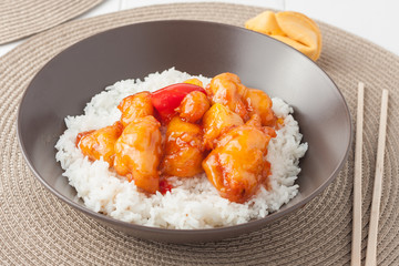 Sweet and sour chicken with rice