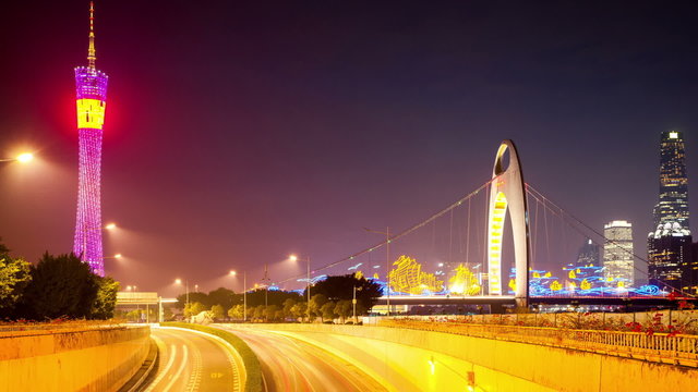 time lapse of guangzhou in nightfall