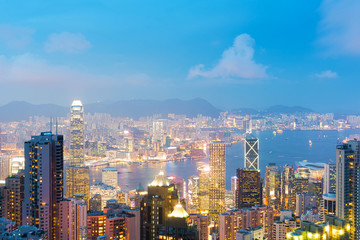 Fototapeta premium Panorama of Hong Kong skyline at night