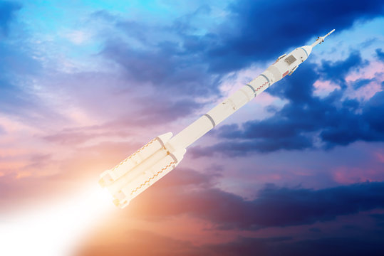 Space shuttle taking off on a mission