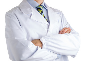 Man in medical coat crossing arms