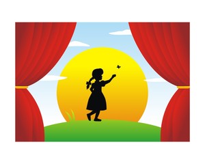 silhouette girl kids curtain hangings icon vector