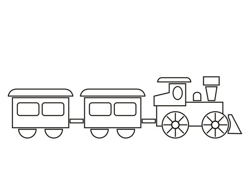 train, coloring book, black and white vector ilustration