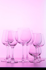 Empty wine glass. isolated on pink background