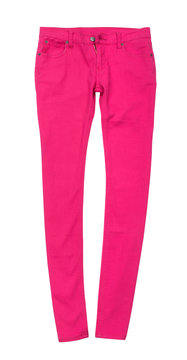 Bright Pink Jeans Isolated On White Background