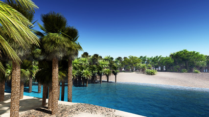 Fototapeta premium Lush oasis landscape on desert