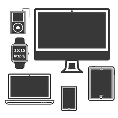 Flat Design Silhouette Devices. PC, tablet, mobile, watch