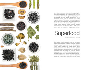various superfood on white background top view