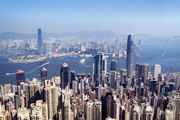 Hong Kong skyline view from the Victoria Peak.