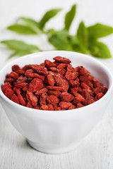 white bowl with goji berries on the table