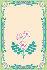 春の花「レンゲ草」はがきサイズ-ベージュ+若草色背景