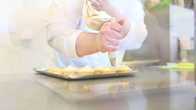 chef hands pastry prepare cream fruit sweets 