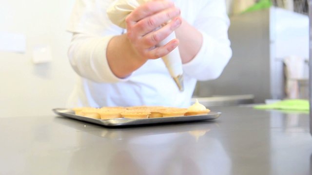 chef hands pastry prepare cream fruit sweets 