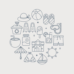 summer line icon circle set
