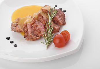 Beef steak medium grilled, isolated on white background