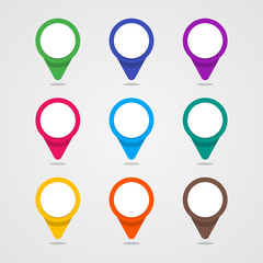 Set of colorful map pointer in flat style and material design co