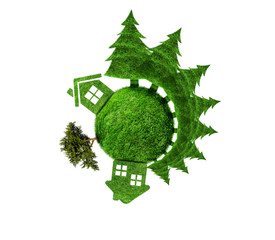 Planet with fir trees